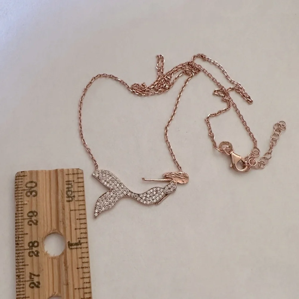 🧜‍♀️Mermaid necklace 925 silver cz 14k rose gold plated